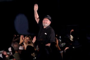 Composer Alf Clausen waves to fans from the audience. Photo by Matthew Imaging