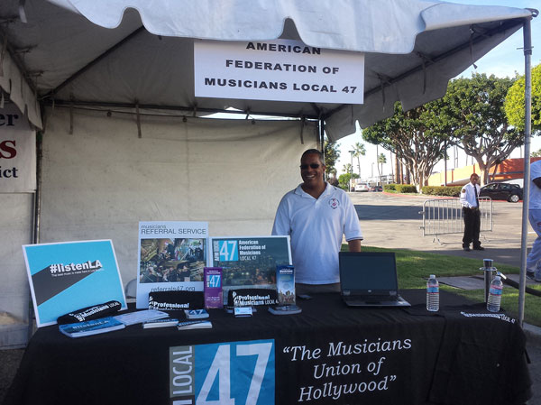Local 47 Electronic Media Division Administrator Gordon Grayson and Communications Director Linda Rapka manned the Local 47 booth at the Union Jobs Festival  on Saturday, Oct. 4 at Crenshaw Baldwin Hills Plaza. Photo by Linda A. Rapka