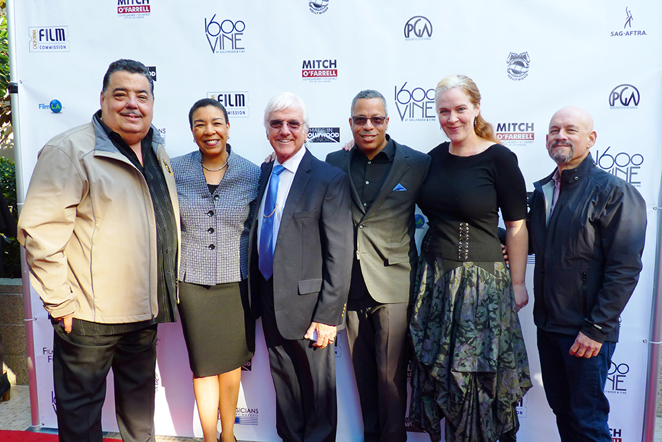 AFM, RMA &amp; FMSMF representatives at the "Made in Hollywood Honors" event featuring composer John Williams. From left: Rick Baptist, Kim Roberts Hedgpeth, Gary Lasley, Gordon Grayson, Elizabeth Hedman, Marc Sazer. (Photo by Linda A. Rapka/AFM Local 47)