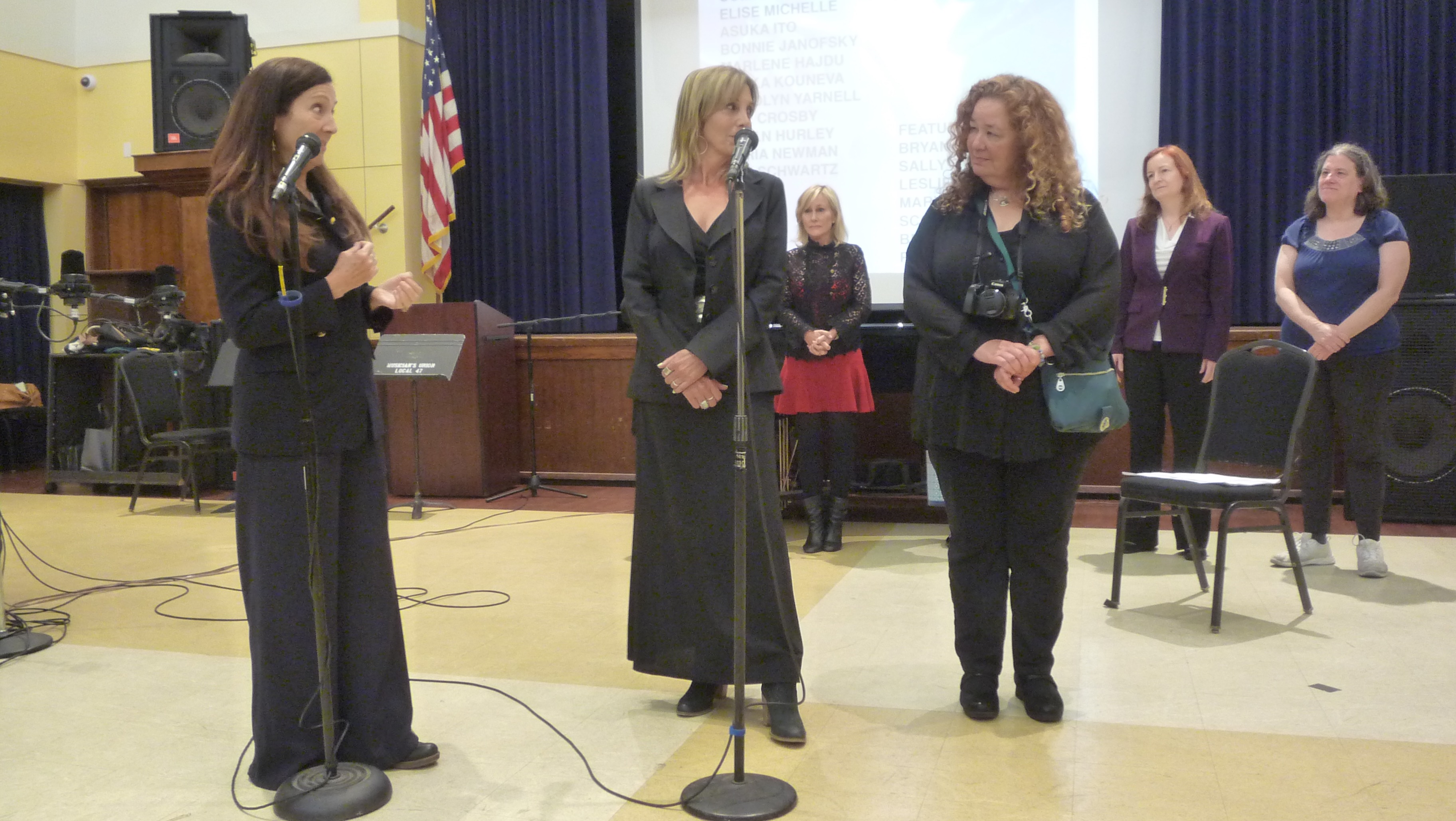 Marlene Hajdu, Elise Michelle, and Carolyn Yarnell addressing the audience at the ASMAC FIRST WEDNESDAYS workshop highlighting women composers on May 4. (Photos courtesy Marlene Hajdu)