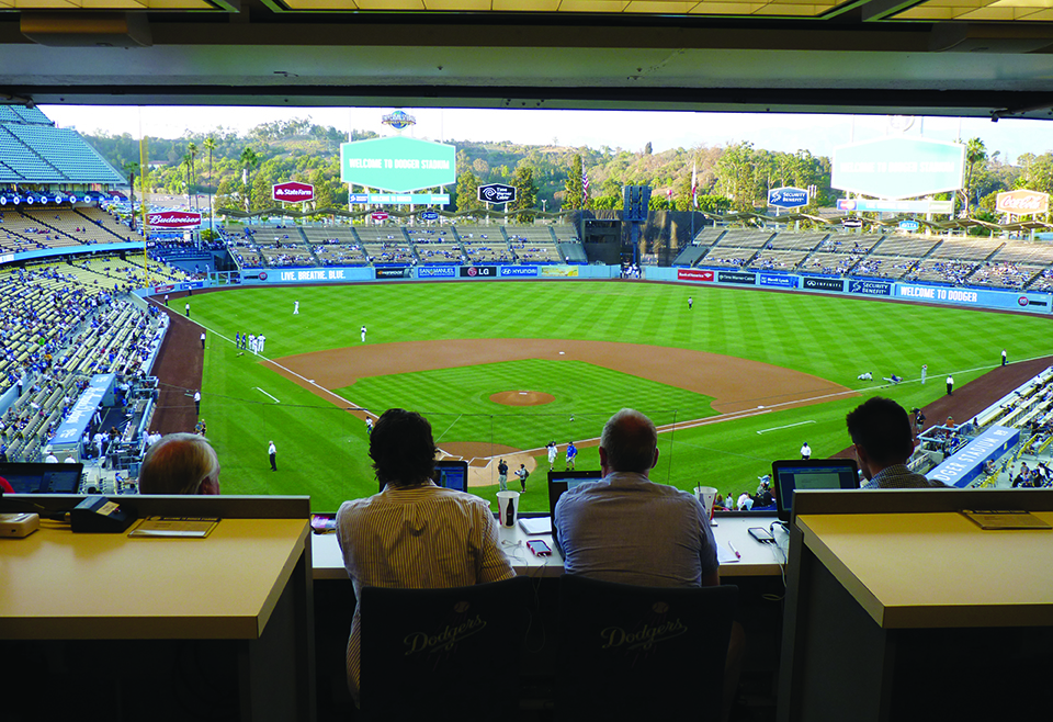 View from the press box, where Nancy Bea performs during each game.