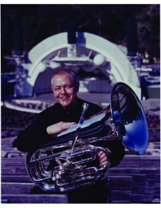 Jim Self, Principal Tuba, in front of the famed Bowl shell