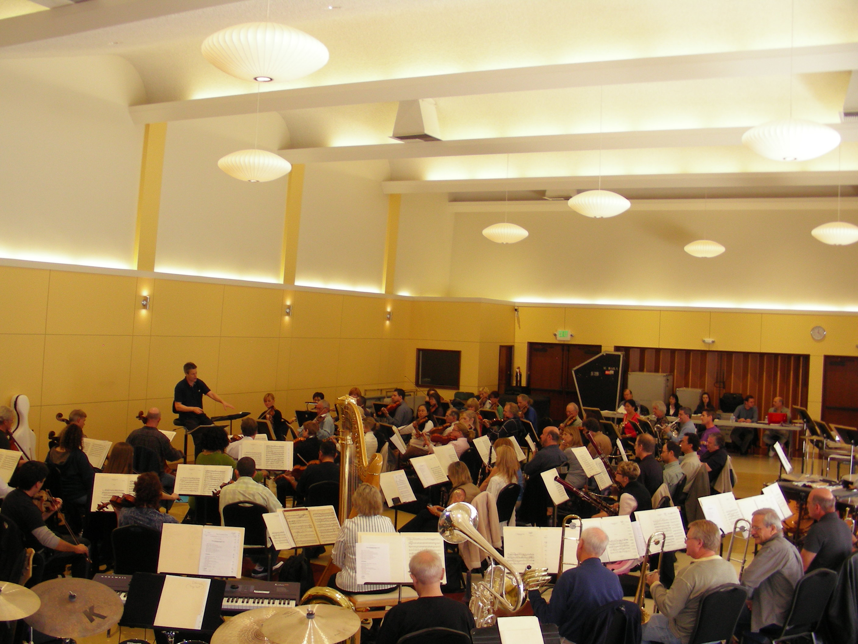 The Hollywood Bowl Orchestra in rehearsal for a concert with Andrea Bocelli in the Local 47 Serena Kay & Earl Williams Auditorium, 2009