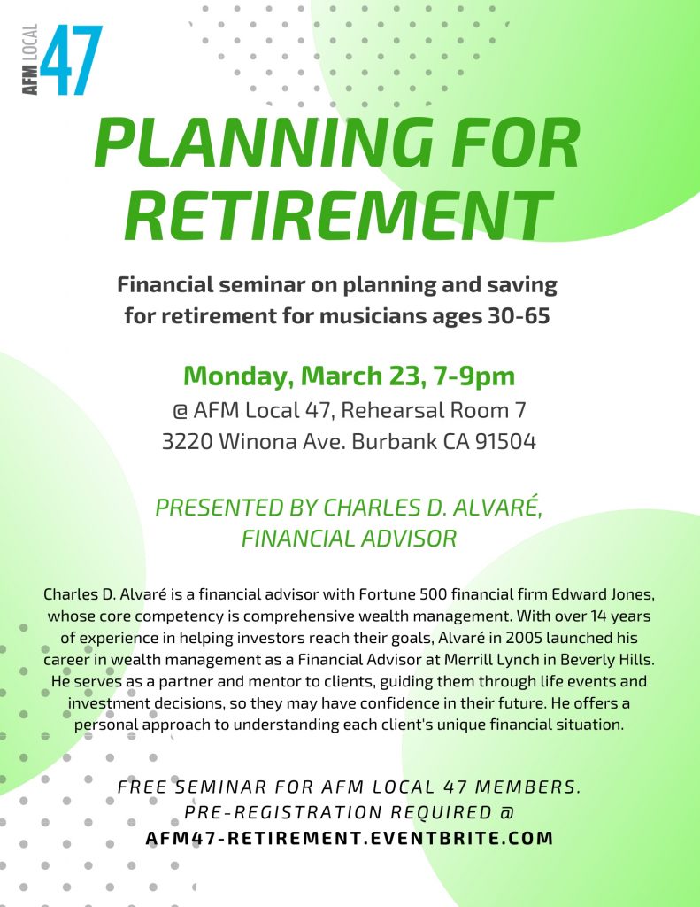 [POSTPONED] Planning for Retirement – Financial Seminar for Musicians